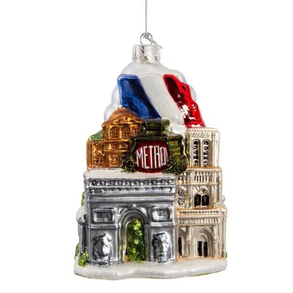 ๐ Kurt Adler PARIS France 5" Glass Christmas Tree Large Ornament City Scapes - Picture 3 of 9